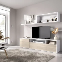 Parete attrezzata 180x200h cm moderna bianco rovere Tava
