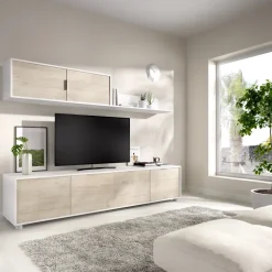 Parete attrezzata 200x200h cm moderna bianco rovere Boxy