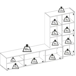 Parete attrezzata 227x141h cm moderna bianco rovere Fold