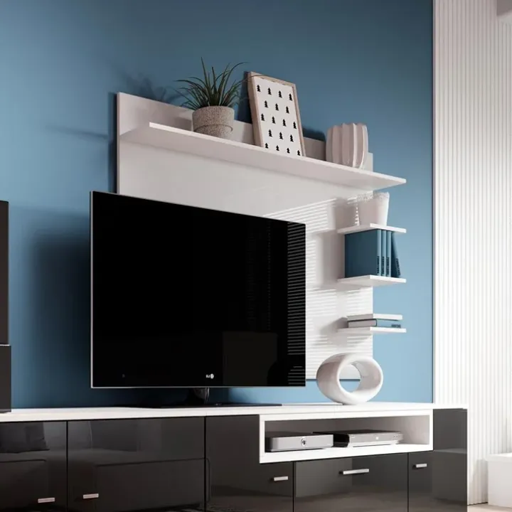 Parete attrezzata 288x170h cm nera camino bioetanolo Olympo