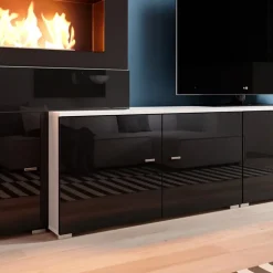 Parete attrezzata 288x170h cm nera camino bioetanolo Olympo