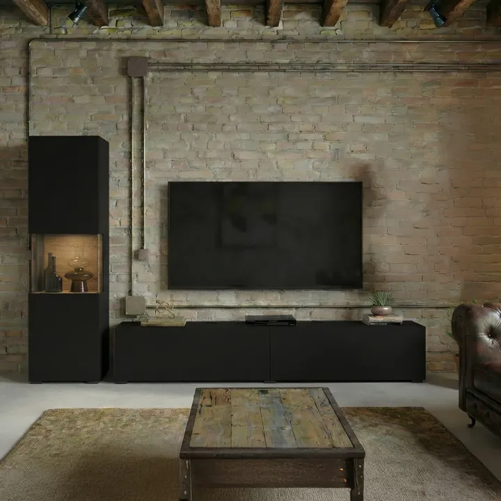 Parete attrezzata 226x140h cm nero rovere Fusion 1