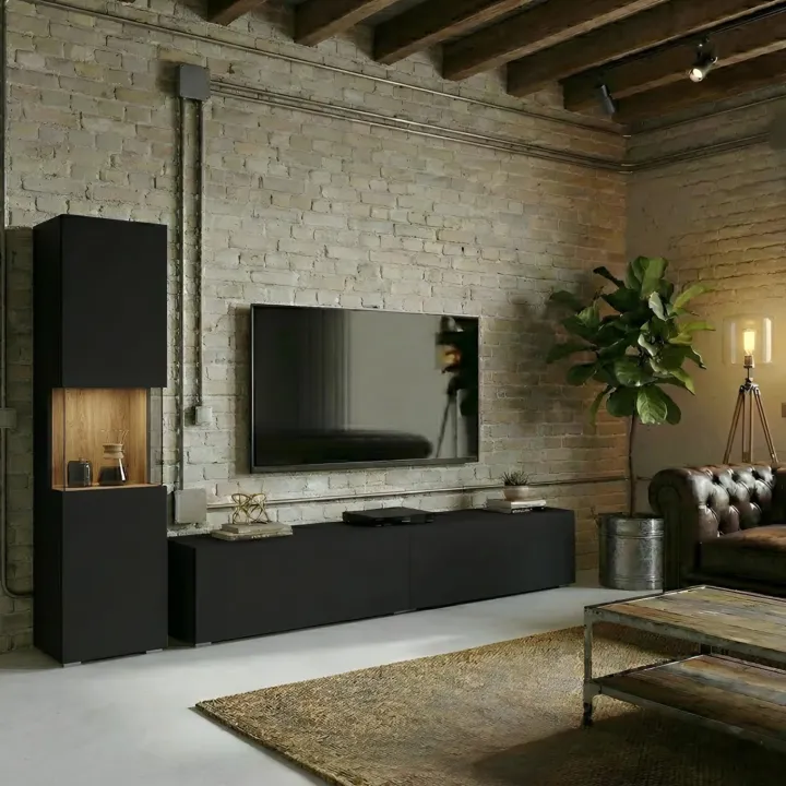 Parete attrezzata 226x140h cm nero rovere Fusion 1