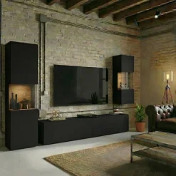 Parete attrezzata 226x140h cm nero rovere Fusion 2