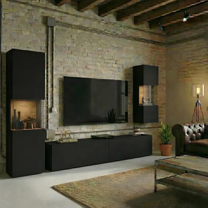 Parete attrezzata 226x140h cm nero rovere Fusion 2