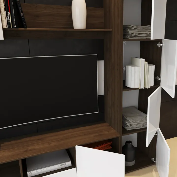Parete attrezzata 230x184h cm porta tv soggiorno bianco noce Clyton Gihome®