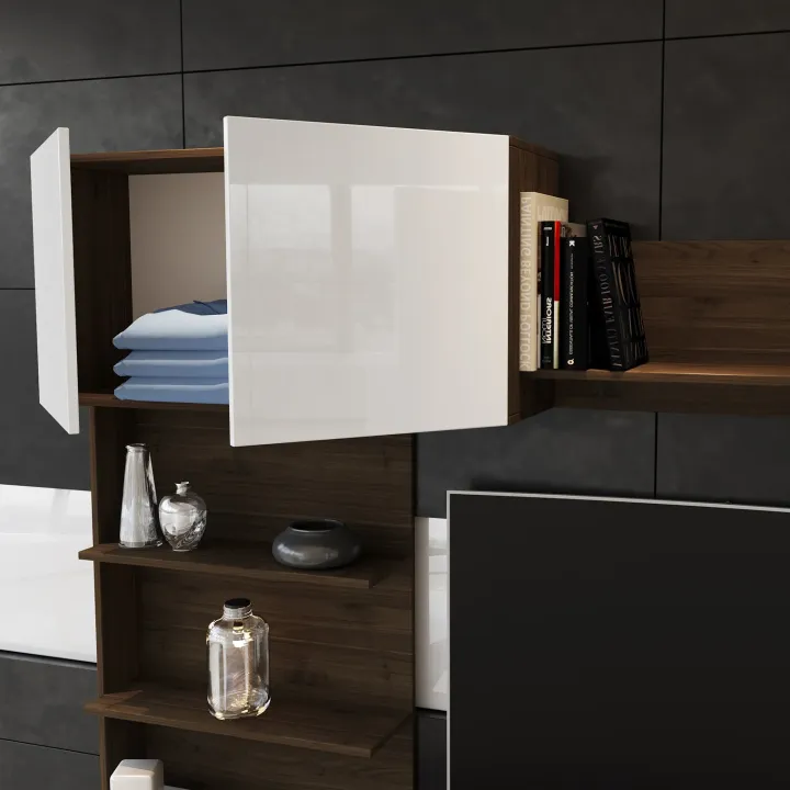 Parete attrezzata 230x184h cm porta tv soggiorno bianco noce Clyton Gihome®