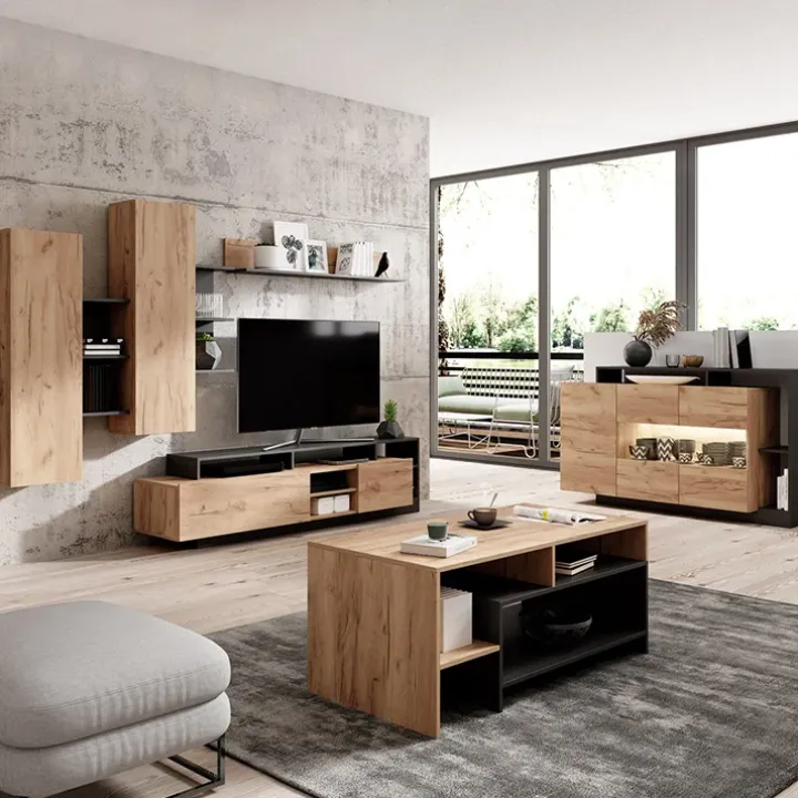 Parete attrezzata 260x190h cm rovere antracite Blob