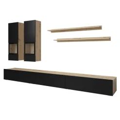 Parete attrezzata 270x176h cm rovere rustico nero Emotion Gihome®