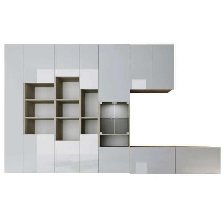 Parete attrezzata 340x205h cm rovere bianco lucido con led Shanti