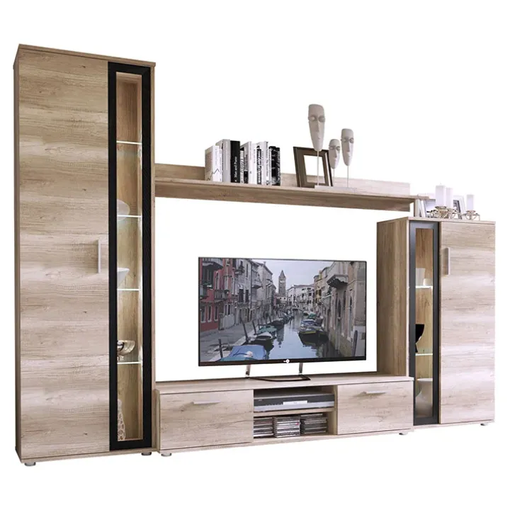 Parete attrezzata 256x182h cm rovere country grigio nero Newcastle