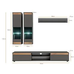 Parete attrezzata 175x148h cm rovere antracite Siviglia Gihome®
