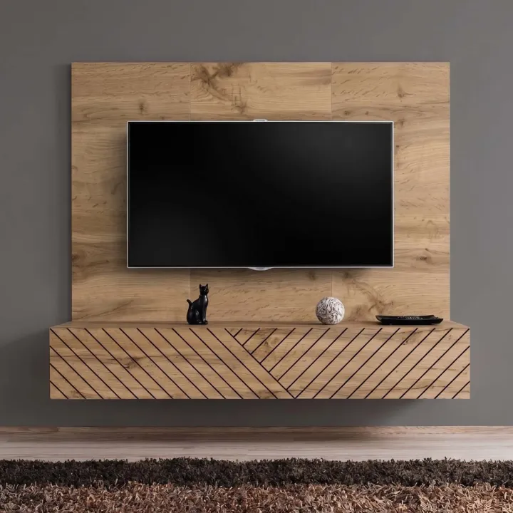Parete attrezzata 180x148h cm rovere con stampa nera Geo 21