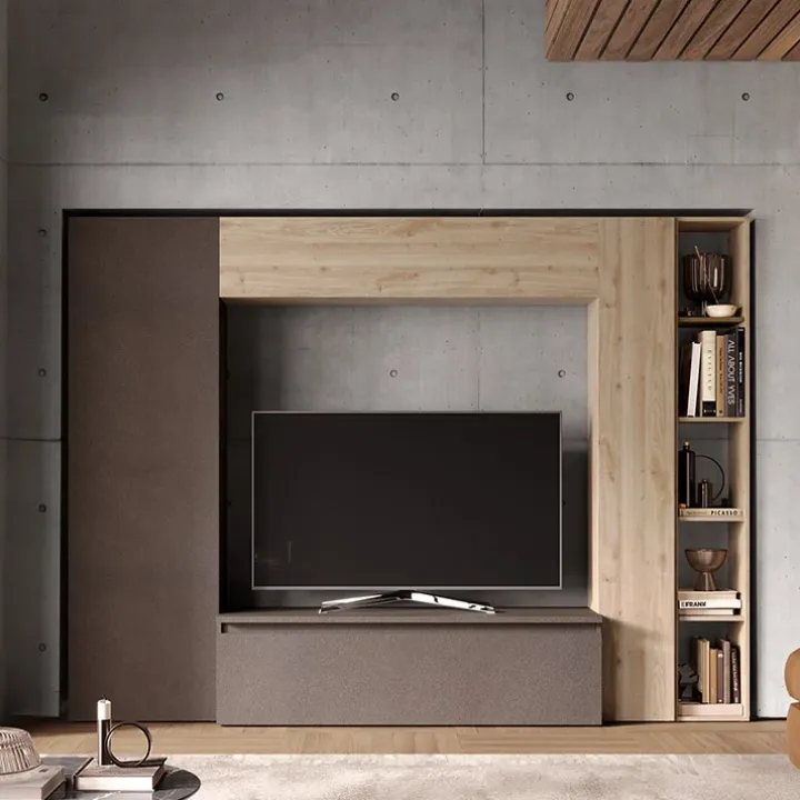 Parete attrezzata 249x186h cm salvaspazio marrone rovere chiaro Sunset 9