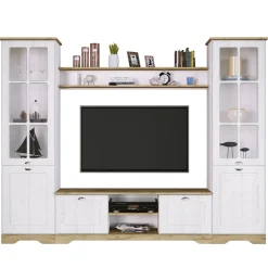 Parete attrezzata 234x181h cm shabby soggiorno bianco opaco Loira