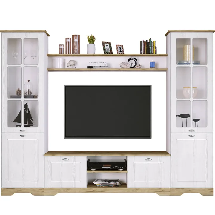Parete attrezzata 234x181h cm shabby soggiorno bianco opaco Loira