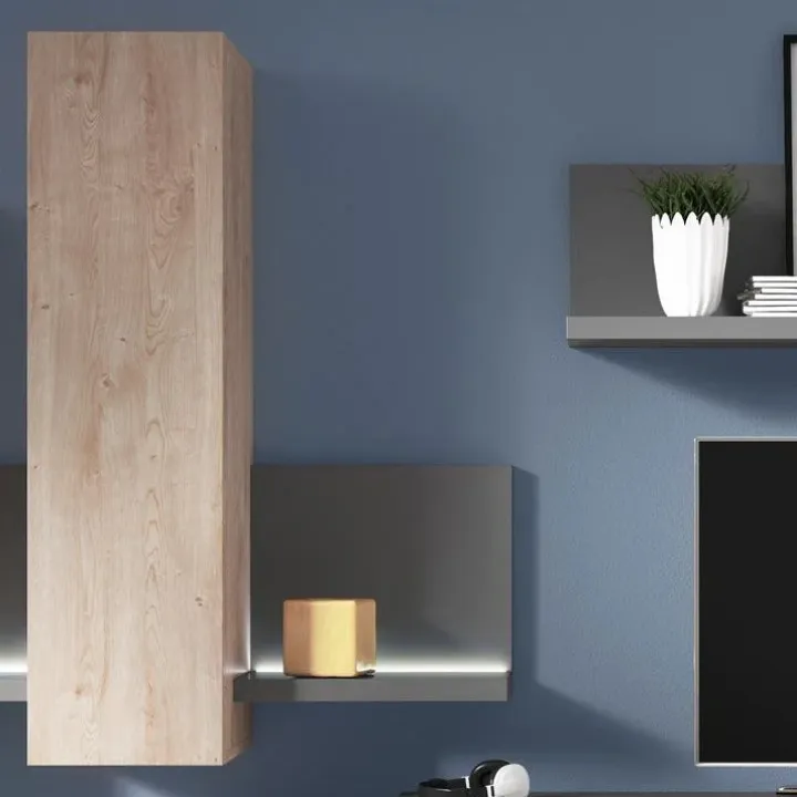 Parete attrezzata 219x205h cm soggiorno rovere antracite Megan Gihome®
