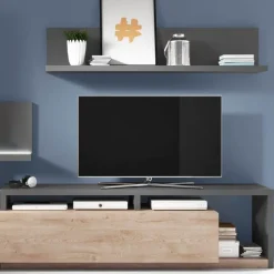 Parete attrezzata 219x205h cm soggiorno rovere antracite Megan Gihome®