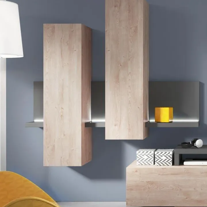 Parete attrezzata 219x205h cm soggiorno rovere antracite Megan Gihome®