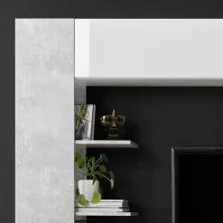 Parete attrezzata 257x187h cm soggiorno bianco lucido cemento Steppi 3