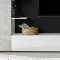 Parete attrezzata 257x187h cm soggiorno bianco lucido cemento Steppi 3