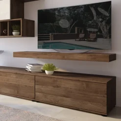 Parete attrezzata 270x183h cm soggiorno noce bianco spatolato America Gihome®