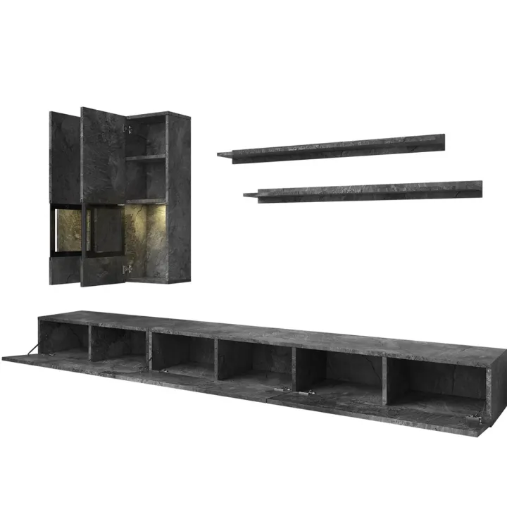 Parete attrezzata 270x176h cm soggiorno ossido nero Emotion Gihome®