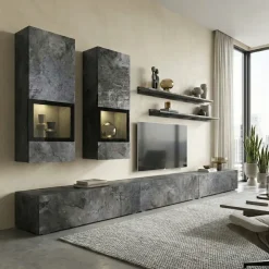 Parete attrezzata 270x176h cm soggiorno ossido nero Emotion Gihome®