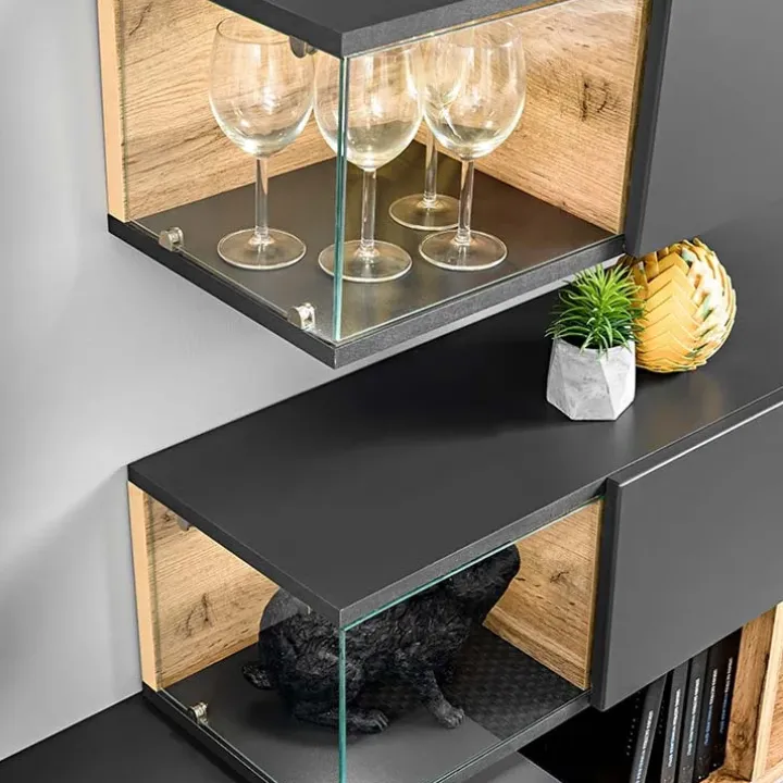 Parete attrezzata 240x150h cm soggiorno rovere antracite Oviedo Gihome®