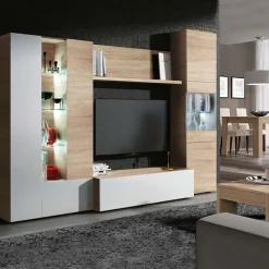 Parete attrezzata 260x185h cm soggiorno rovere bianco lucido Gary