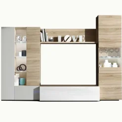 Parete attrezzata 260x185h cm soggiorno rovere bianco lucido Gary