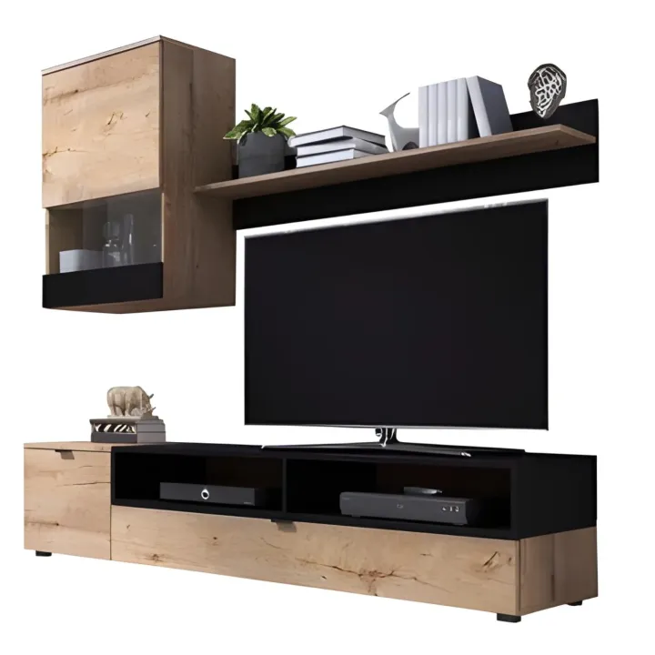 Parete attrezzata 175x170h cm soggiorno rovere nero opaco Oden