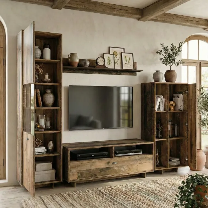 Parete attrezzata 260x185h cm soggiorno legno antico West Gihome®