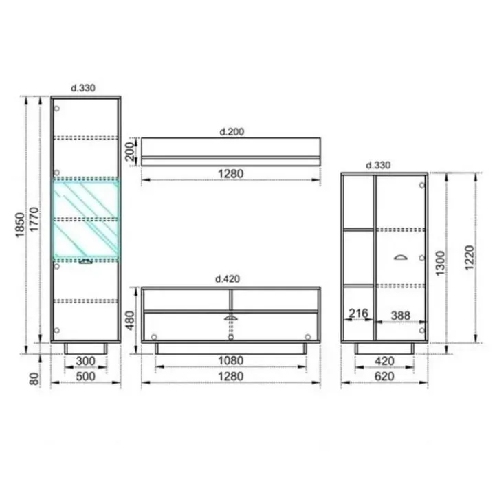 Parete attrezzata 260x185h cm soggiorno legno antico West Gihome®