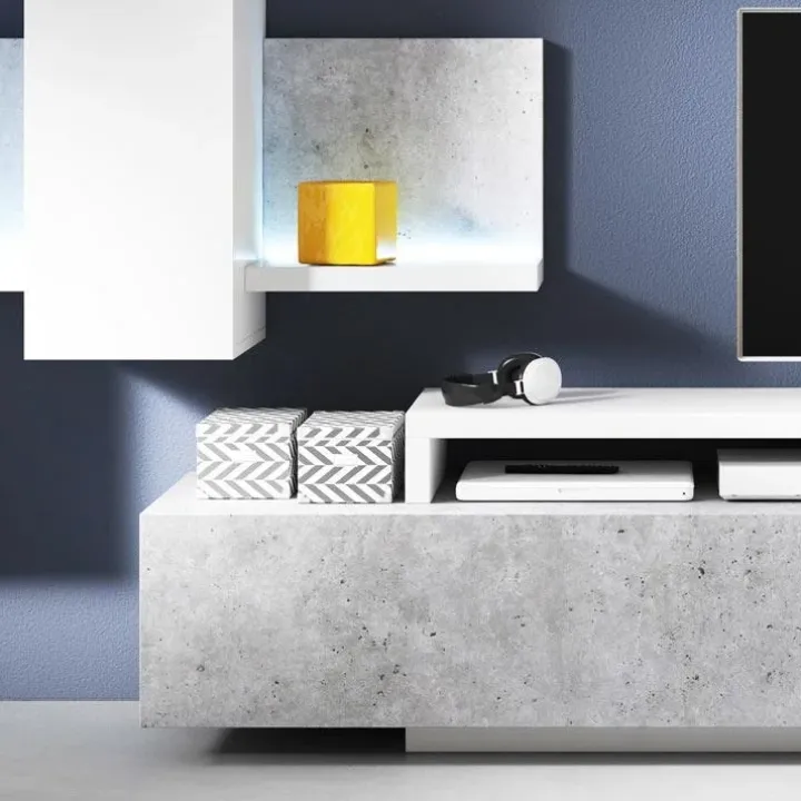 Parete attrezzata 219x205h cm soggiorno bianco opaco Megan Gihome®