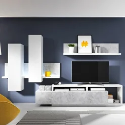 Parete attrezzata 219x205h cm soggiorno bianco opaco Megan Gihome®