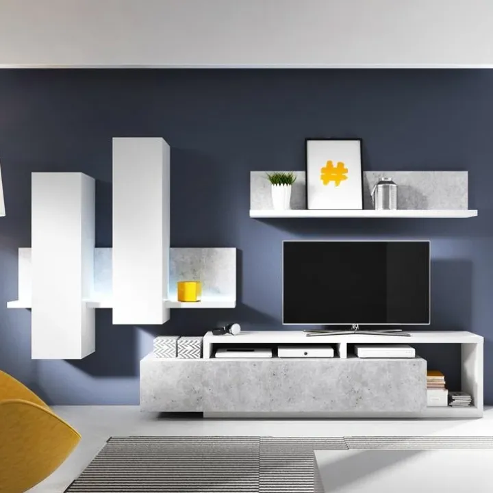 Parete attrezzata 219x205h cm soggiorno bianco opaco Megan Gihome®
