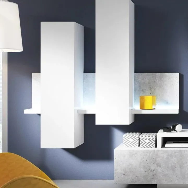 Parete attrezzata 219x205h cm soggiorno bianco opaco Megan Gihome®