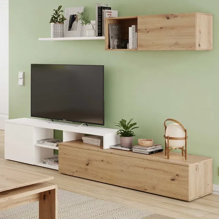Parete attrezzata 220x135h cm soggiorno rovere bianco artico Patrol