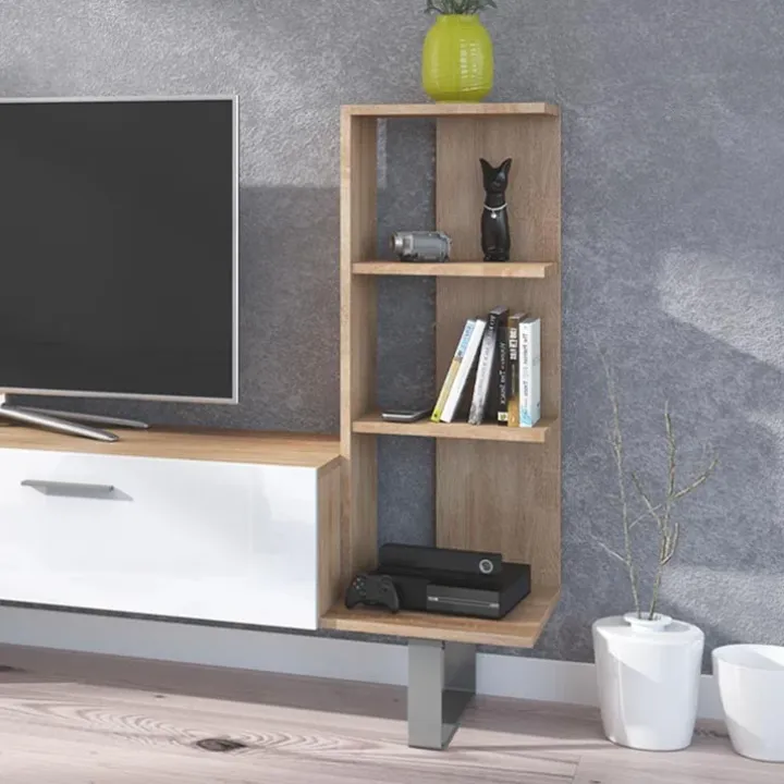 Parete attrezzata 152x97h cm soggiorno rovere bianco lucido Isabel