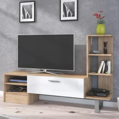 Parete attrezzata 152x97h cm soggiorno rovere bianco lucido Isabel