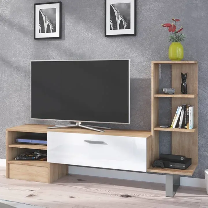Parete attrezzata 152x97h cm soggiorno rovere bianco lucido Isabel