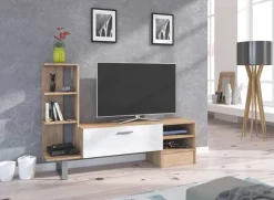 Parete attrezzata 152x97h cm soggiorno rovere bianco lucido Isabel