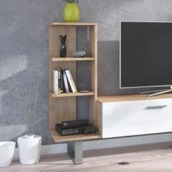 Parete attrezzata 152x97h cm soggiorno rovere bianco lucido Isabel
