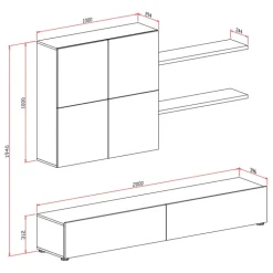 Parete attrezzata 200x195h cm soggiorno bianco frassinato antracite Euphoria