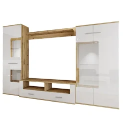 Parete attrezzata 280x185h cm soggiorno bianco lucido rovere Wall