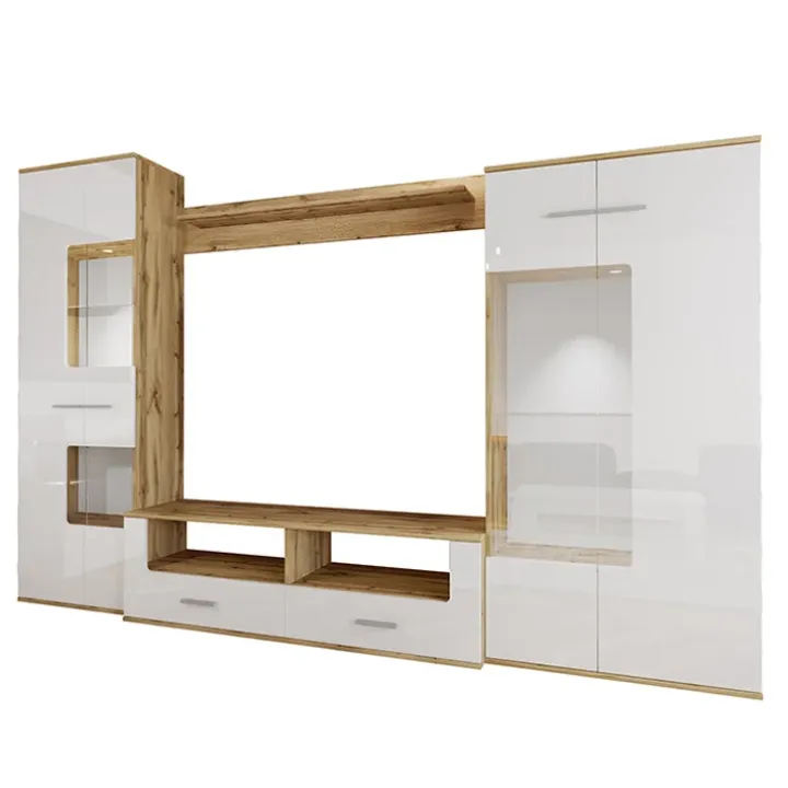 Parete attrezzata 280x185h cm soggiorno bianco lucido rovere Wall