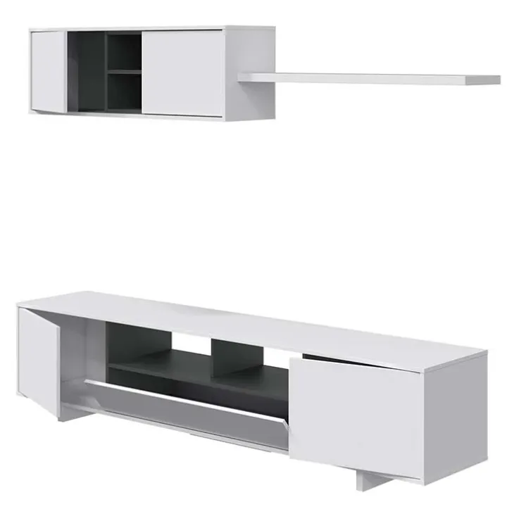 Parete attrezzata 200x145h cm soggiorno bianco antracite Belle