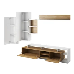Parete attrezzata 260x190h cm soggiorno moderna rovere bianco opaco Blob
