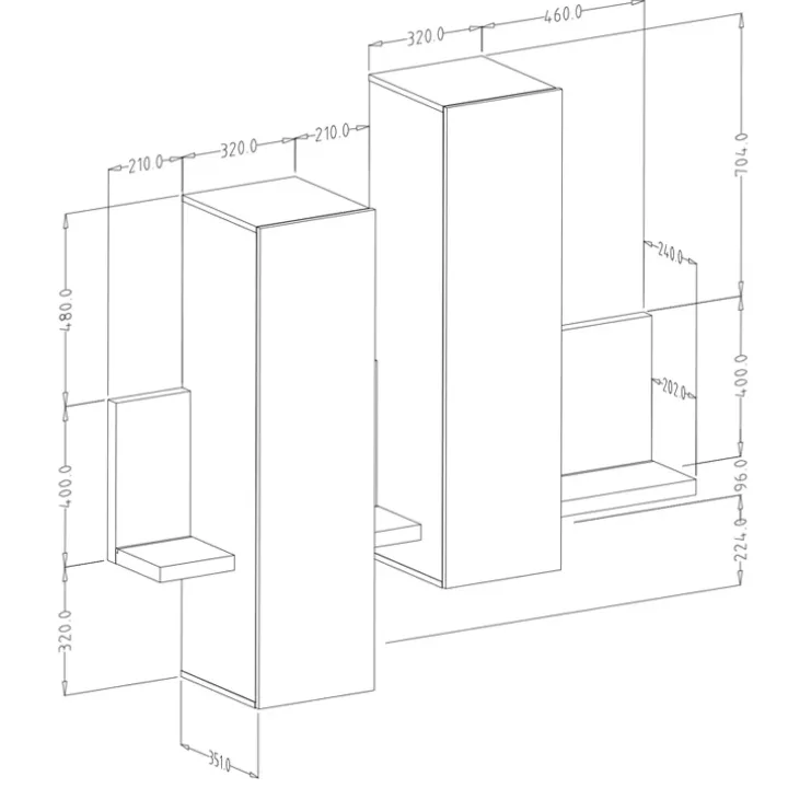 Parete attrezzata 219x 205h cm soggiorno antracite spatolato noce Megan Gihome®